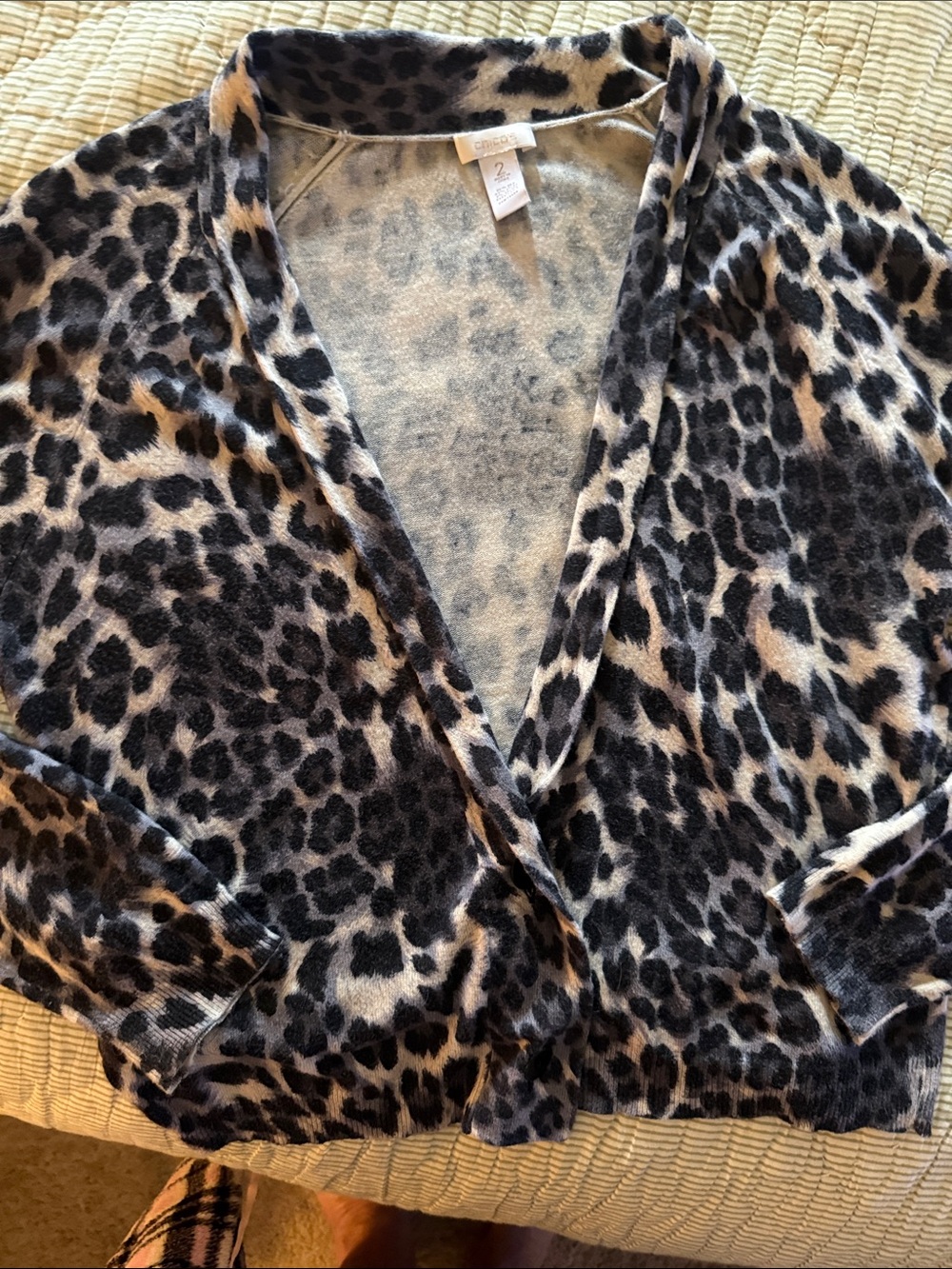 Chico's Leopard-Print Open Cardigan in Black & Tan